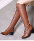 Embossed Lace-Up Tall Boots